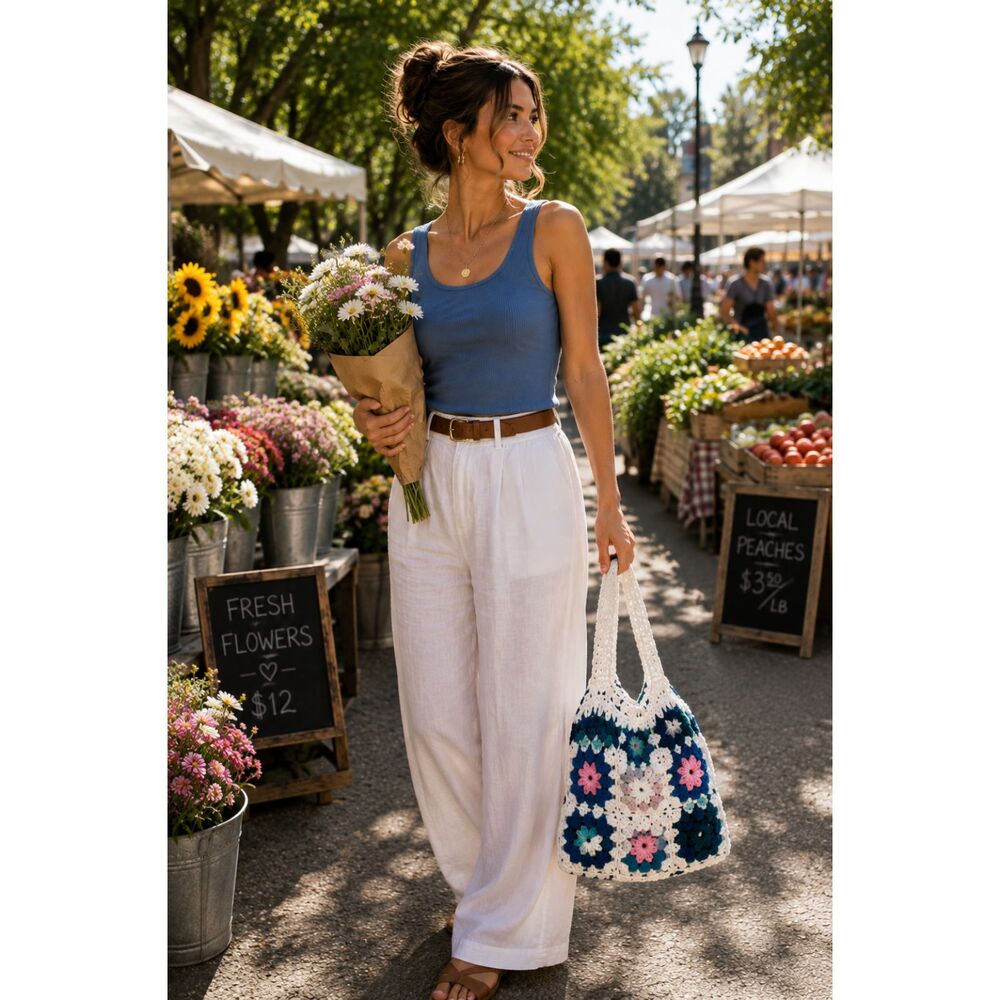 Handmade Crochet Granny Square Tote Boho Shoulder Bag Floral Patchwork